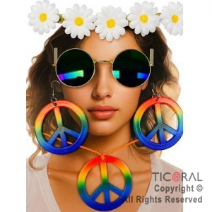 SET DISFRAZ VINCHA FLORES MARGARITAS ANTEOJOS COLLAR ARITOS x 1